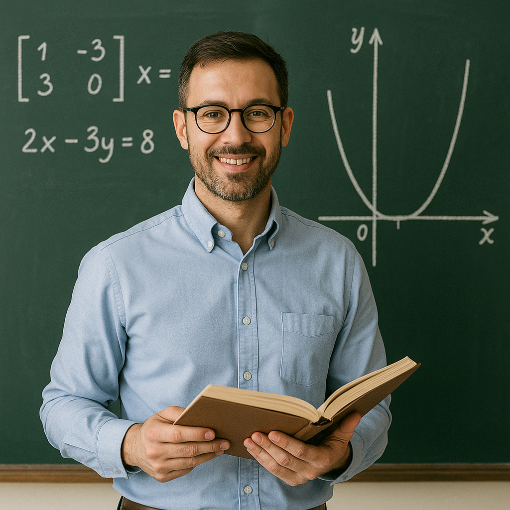 Male Teacher with Book and Chalkboard